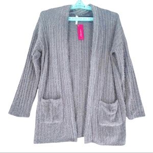 Colsie Women’s Long Sleeve Open Front 2-Pocket Cardigan Blue/Grey Size L.